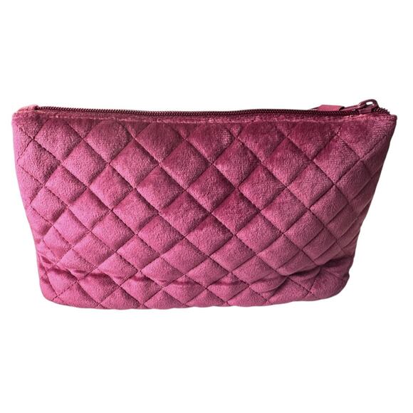 Vera Bradley Plush Quilted Cosmetic Travel Bag Pink Raspberry Paisley Lining Zip - Picture 4 of 7